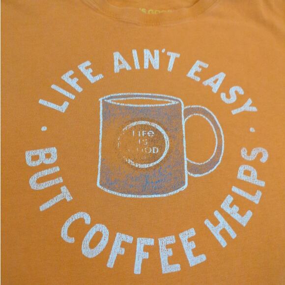 Life is Good Crusher Coffee Life Aint Easy Mens Medium Short Sleeve Shirt Orange - Picture 2 of 7
